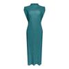 Vestido de Verano 2026 Estilo Nuevo de Alta Gama Moda Elegante Cintura Ceñida con Abertura Color Puro Plisado Issey Miyake para Mujer
