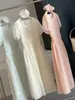 Elegante vestido de cuello cuadrado con cintura fruncida y mangas abullonadas para mujer, nuevo estilo de verano, suave y favorecedor, vestido largo sencillo con diadema