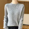 Suéter pullover premium 100% lã com trança, gola redonda, espessado, modelagem solta, afina a silhueta, estilo coreano, suéter básico feminino