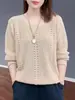 Suéter de Gola V Liso Estiloso Novo para Primavera e Outono Feminino Fashion Pulôver Tamanho Grande Blusa de Tricô Slim