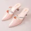 Novo estilo primavera 2025, salto alto fino, temperamento, moda francesa, sexy, lindo, fechado, meio chinelo para mulheres