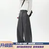 Pantalones de hombre negros de seda helada plisados y fluidos, pantalones casuales rectos de pierna ancha, holgados, frescos y de moda para verano
