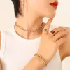 Diseño de nicho estilo ins color circonita pendientes collar pulsera traje transfronterizo acero de titanio no se decolora venta al por mayor joyería