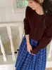 Cardigan de Tricô Liso com Gola Redonda e Mangas Longas Estilo Coreano Novo Outono 2026 para Mulheres, Versátil para o Trabalho e Uso Casual