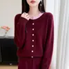 Cardigã Color Block Feminino 2026 Outono/Inverno Novo Tricô Puro Lã Gola Redonda Jaqueta Manga Longa Versátil