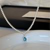 Jiao Ren Lenguaje/Diario de Blues Zhengyuan Shi Jia Perla Aguamarina Otoño e Invierno Circonita Plata Brillante Collar Femenino