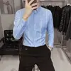 Recomendación popular: Camisa de manga larga a rayas para hombre, de lujo ligero, elástica, antiarrugas, sin planchado