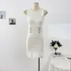 Elegante vestido de tirantes Balmain estilo coreano, dulce y sexy, calado, de seda helada, para mujeres petite, vestido ajustado al cuerpo