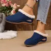 Pantuflas de cuña con forro polar transfronterizas europeas y americanas para mujer, talla grande, nuevo estilo otoño 2026, suela gruesa, cálidas, peludas, de punta cerrada, de algodón