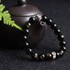Pulsera de obsidiana natural con seis palabras de plata 925, accesorios de moda, joyería sencilla para manos masculinas y femeninas.