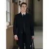 Casaco 100% lã, casaco masculino de lã outono e inverno, comprimento médio para negócios, trench coat de cashmere versátil de luxo leve