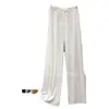 Pantalones de punto finos a rayas con cordón de pierna ancha primavera y verano pantalones casuales finos cintura alta cilindro vertical pantalones de piso femenino
