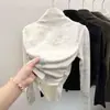 Blusas de Veludo Tie-Dye com Gola Alta Meia-Manga Plus Size para Mulheres 2025 Outono e Inverno Novas Soltas com Efeito Emagrecedor Camiseta Básica com Forro de Lã