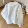 Estilo Novo Outono e Primavera Estilo Pequena Fragrância Casaco Grosso Feminino Cor Sólida Petite Tricô de Veludo Faux Mink Cardigan Top Branco