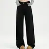 Jeans Negros de Pierna Ancha Estrecha Estilo Coreano para Mujer Primavera y Otoño Nuevos de Cintura Alta Rectos Ajustados Sueltos Pantalones de Largo hasta el Suelo