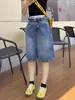 Elegantes shorts de mezclilla de cintura alta para mujer, estilo fino de verano, corte holgado, adelgazantes, pierna ancha, pantalones de longitud media