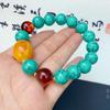 Pulsera de Hilo de Porcelana Alta Estilo Étnico de Xizang con Cuentas de Buda Turquesa Pulsera de Círculo Único con Cuentas Cilíndricas de Cera de Abeja Amarilla Optimizada Estilo Ámbar de Sangre