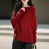 Nueva colección otoño/invierno: Suéter de punto 100% lana pura, mangas largas tipo murciélago, color liso, corte holgado, estilo casual, moderno para el trabajo