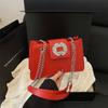 Textura de Luxo Leve Incrustada de Diamantes Estilo Francês Bolsa de Corrente Axilar de Ombro Único Transversal Fashionável e Elegante Novo Estilo 2025