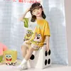 Pijama de Niña Estilo Verano Algodón Puro 2025 Nuevo Manga Corta Estilo Delgado Nezha Niñas Ropa de Casa para Niños Grandes Venta al por Mayor