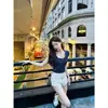 Dropshipping Transfronterizo Verano Chica Sexy Sexy Elegante Delgado Interior Cuello en U Manga Corta Camiseta Top Corto para Mujer