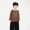 Camiseta de Manga Longa Changguo Clothing para Meninos Outono Estilo Coreano Color Block Top para Primavera e Outono para Crianças Camiseta Básica de Algodão Puro