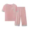 Pijama de Seda Hielo para Mujer Primavera y Verano, Manga Corta de Seda Hielo con Almohadillas en el Pecho, Conjunto Sencillo y Lujoso de Ropa para el Hogar Fresca