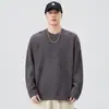 Roupas Masculinas Feng She / Nova Camiseta Masculina de Gola Redonda e Manga Longa para Primavera/Outono 2026 Estilo Japonês Solta Rasgada Marca Tendência Camiseta Básica
