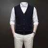 100% lana australiana, 280 gramos, color liso, bolsillos reales, chaleco de punto de lana para hombre, grosor regular, 12 puntos, en stock
