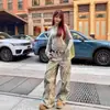 Jeans Lavados Estilo Americano con Estampado de Leopardo para Hombres y Mujeres, Estilo Perezoso Retro, Adelgazantes, Relajados, Modernos, Pantalones de Pierna Ancha, Estilo Cimitarra, Largo hasta el Suelo
