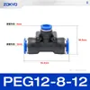 Conector neumático de plástico azul en T PY6 tubo de gas inserción rápida PW junta rápida PEG12-8/4/10 reductor
