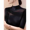 Tejido de punto ajustado de manga corta con cuello alto medio para mujer 2025 Verano Nuevo Estilo Versátil de Alta Gama Elegante Jersey Top Morado