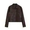 Novedad para Otoño 31/8 Chaqueta Corta Retro de Cuello Solapa Caída de Cuero PU de Botón Simple Fresca y Elegante para Mujer F1287