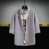 Lote de 2020 Chegada Nova Camisa Listrada Masculina Primavera Casual Jaqueta Fina Estilo Hong Kong Camisa de Manga Longa Masculina Tendência Bonita