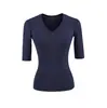 Venta al por mayor de ropa de mujer transfronteriza, estilo europeo y americano, nueva moda primavera 2026, versátil, multicolor, cuello en V, cómoda, manga media, camiseta top