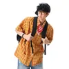 Camisas Casuales para Pareja Estilo Americano de Moda Bloques de Color Bordadas de Manga Corta para Hombres y Mujeres Verano Sueltas Dopamina Ins