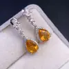 Aretes de Citrino Natural Plata 925 Incrustados con Piedra al Descubierto 7*10mm Citrino de la Suerte Natural Puro