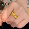 Anillo Pequeño Rojo Libro Mismo Estilo Oro Brillante Cepillado Diamante Flor Dorada Pequeña Anillo Dedo Índice Flor Lleno Flor Nueva Mujer