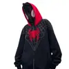 Nuevo Estilo Americano Araña Personalidad Tendencia Callejera Doble Capa Mascarilla Cárdigan Malla Hueco Sudadera con Capucha Cremallera