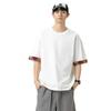 2025 Nova Camiseta Masculina de Gola Redonda Americano Retrô Costura em Cores Contrastantes Fresca Secagem Rápida Casual Solta Manga Curta para Homens