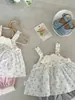 Conjunto de Dos Piezas con Tirantes Florales de Verano para Bebés Estilo Coreano Pantalones Cortos y Top Ropa de Verano Temporada de Regreso a la Escuela