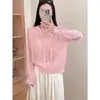 Suéter de Tricô com Capuz e Fita de Renda de Cor Sólida de Verão para Mulheres, Cardigan Top de Tricô Fino Protetor Solar, Lavado de Linho de Bambu