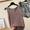 Camisola Suelta Talla Grande para Mujer Verano Tejida Seda Helado Ropa Exterior Cubre Barriga Gordita Sin Mangas Camiseta Camisa Base Interior