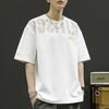 Camiseta de Algodón Puro de Manga Corta para Niños Talla Grande de Verano Marca de Moda Holgada Marca de Moda Holgada Combinación Versátil Manga Corta Cuello Redondo Mangas de Media Longitud de Moda