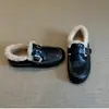Versión de Piel de Vaca ~ Nuevos Zapatos Planos Retro Versátiles con Hebilla de Cinturón Zapatos de Algodón para Otoño e Invierno Nuevo Estilo con Zapatos de Piel para Mujer