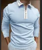 2024 Otoño Nuevo Exportación Transfronteriza Camisa Polo Casual de Color Sólido con Cremallera y Mangas Largas Estampado 3D para Hombre Camisa Paul