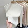 Camisa Básica de Tricô com Gola Alta Meia-volta Torcida de Manga Longa Estilo Francês para Mulheres Outono e Inverno Elegante Suéter Ajustado ao Corpo com Tops Internos Bordados