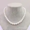 Collar de Perlas Redondas Blancas Shijia de Alto Brillo que No se Desprende para Mujer, Moda de Nicho, Cadena para Suéter Simple y Elegante al por Mayor