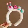 Faixa de cabeça fofa com orelhas de panda para lavar o rosto, faixa de cabeça de pelúcia de desenho animado com coroa alta para mulheres, faixa para maquiagem e lavar o cabelo, acessório de cabelo