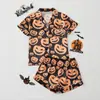 Amazon Europa Pijama de Cetim para Mulheres Abóbora Fantasma Boneco de Neve Halloween Festa de Natal Conjunto de Roupa de Casa